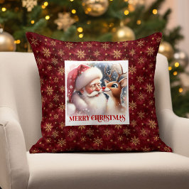 Cute Santa Claus Rudolph Pillow Cozy Holiday Accen クッション