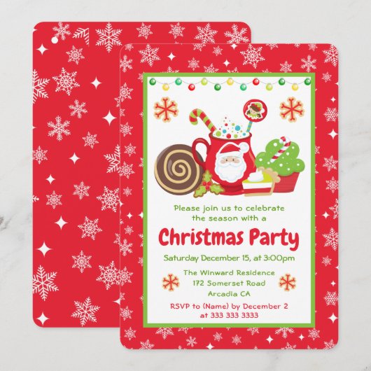 Cute Santa Cocoa Mug Christmas Party 招待状 (正面/裏面)