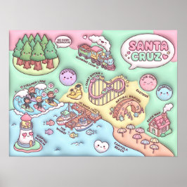 Cute Santa Cruz California Neighborhood Map UCSC ポスター