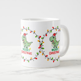Cute Santa Dino Merry Christmas  ジャンボコーヒーマグカップ
