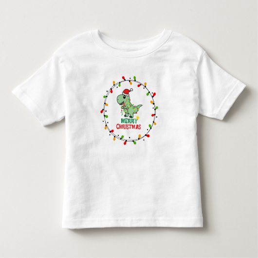 Cute Santa Dino Merry Christmas トドラーTシャツ (正面)