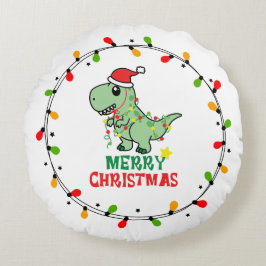 Cute Santa Dino Merry Christmas ラウンドクッション