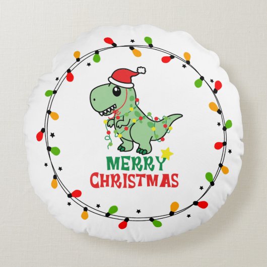 Cute Santa Dino Merry Christmas ラウンドクッション (正面)