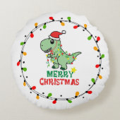 Cute Santa Dino Merry Christmas ラウンドクッション (裏面)