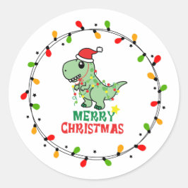 Cute Santa Dino Merry Christmas  ラウンドシール