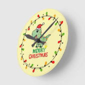 Cute Santa Dino Merry Christmas ラウンド壁時計 (傾斜)