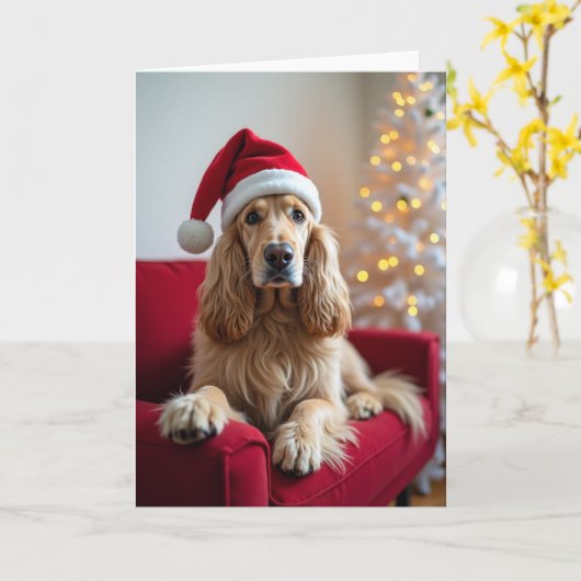 Cute Santa Dog Holiday Card カード (黄色い花)