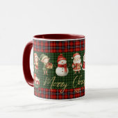 Cute Santa Elves Merry Christmas Green Red Plaids  マグカップ (正面左)