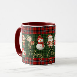 Cute Santa Elves Merry Christmas Green Red Plaids  マグカップ