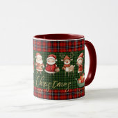 Cute Santa Elves Merry Christmas Green Red Plaids  マグカップ (正面右)