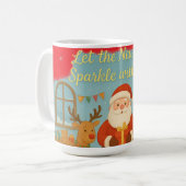 Cute Santa & Elves New Year Holiday Card コーヒーマグカップ (正面左)