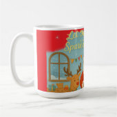 Cute Santa & Elves New Year Holiday Card コーヒーマグカップ (左)