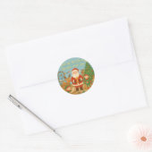 Cute Santa & Elves New Year Holiday Card ラウンドシール (封筒)