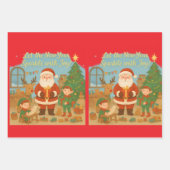Cute Santa & Elves New Year Holiday Card ラッピングペーパーシート (正面3)