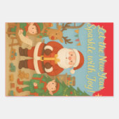 Cute Santa & Elves New Year Holiday Card ラッピングペーパーシート (正面2)