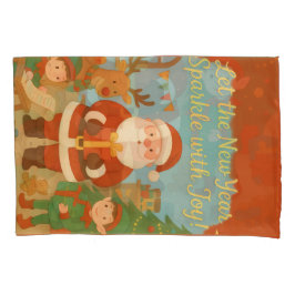 Cute Santa & Elves New Year Holiday Card 枕カバー