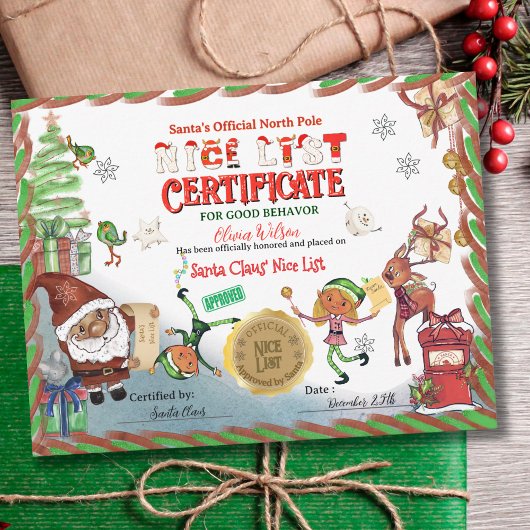 Cute Santa Elves Official Nice List Certificate 招待状