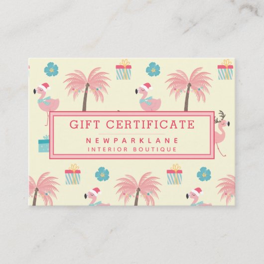 Cute Santa Flamingo's – クリスマスギフト券 名刺 (正面)