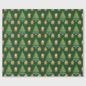 Cute Santa Gingerbread Christmas Pattern ラッピングペーパー (フラット)