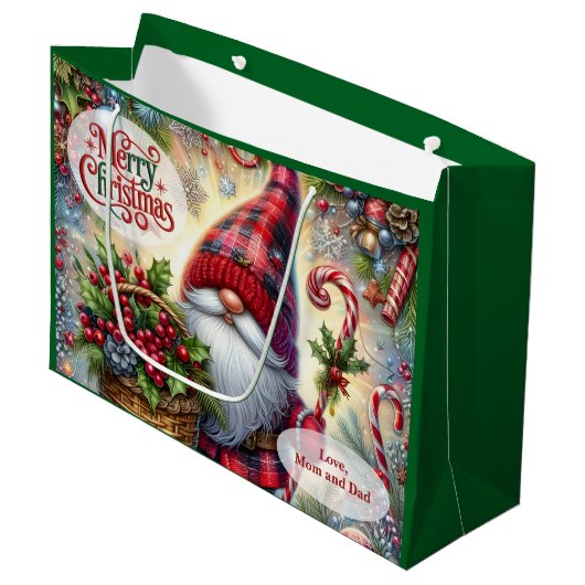 Cute Santa Gnome Christmas ラージペーパーバッグ (正面アングル)