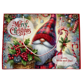 Cute Santa Gnome Christmas ラージペーパーバッグ