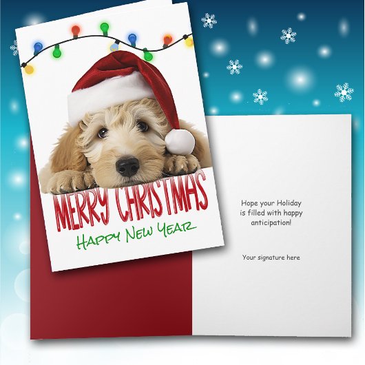 Cute Santa Goldendoodle Christmas Card シーズンカード