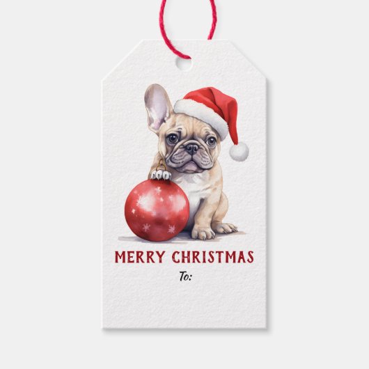 Cute Santa Hat French Bulldog Christmas ギフトタグ (正面)