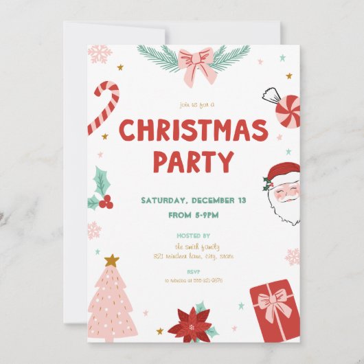 Cute Santa Holiday Kid Christmas Party Invitations 招待状 (正面)