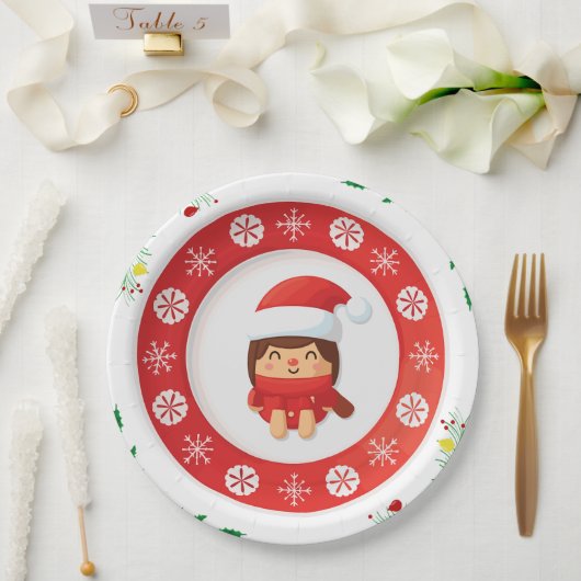 Cute Santa Holiday Paper Plate ペーパープレート (ウェディング)