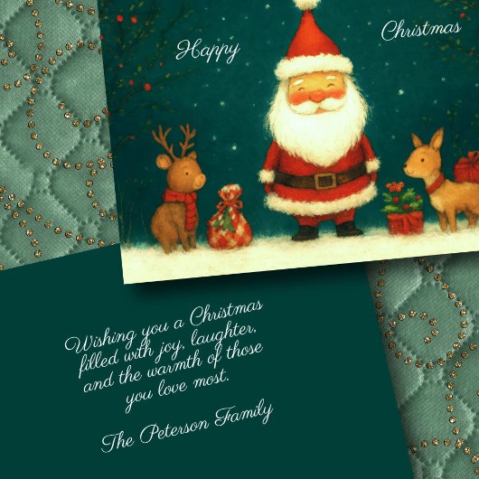 Cute Santa Illustration with Animals カード