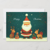 Cute Santa Illustration with Animals カード (正面)