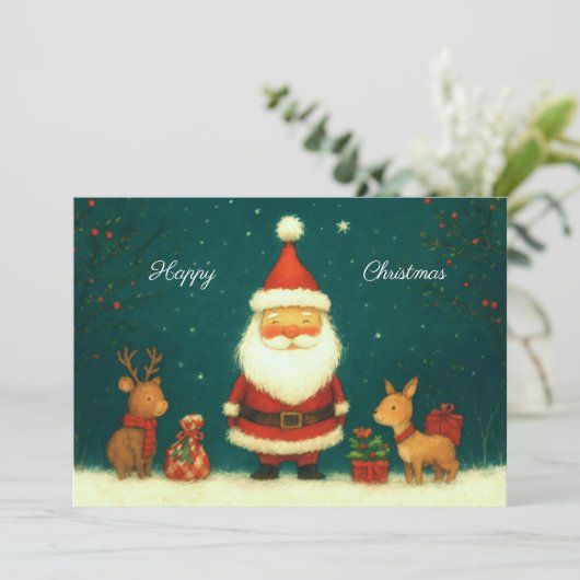Cute Santa Illustration with Animals カード (スタンド正面)