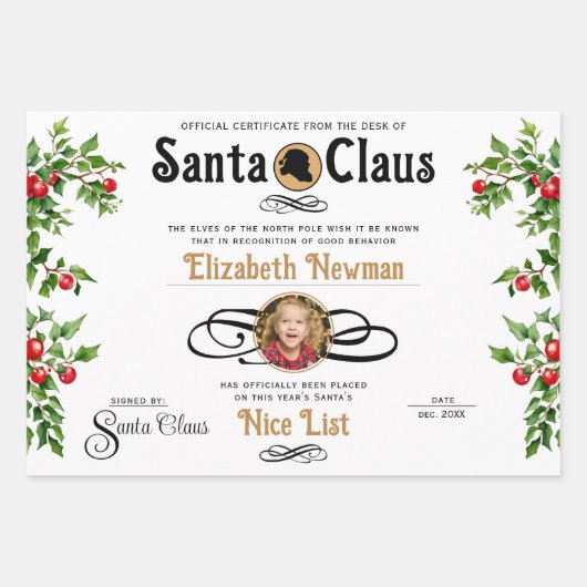 Cute Santa Niceリスト認定写真 ラッピングペーパーシート (正面)