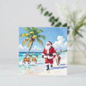 Cute Santa on Beach and Photo Template Christmas シーズンカード (スタンド正面)