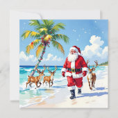 Cute Santa on Beach and Photo Template Christmas シーズンカード (正面)