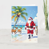 Cute Santa on Beach and Photo Template Christmas シーズンカード (正面)