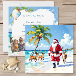 Cute Santa on Beach and Photo Template Christmas シーズンカード