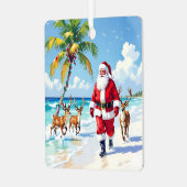 Cute Santa on Beach with Reindeer Personalized メタルオーナメント (正面左)