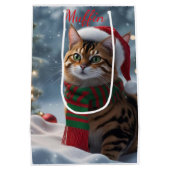 Cute Santa Paws Bengal Cat Christmas Personalized  ミディアムペーパーバッグ (裏面)