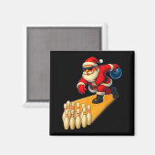 Cute Santa Playing Bowling Ball And Pins Bowler Ch マグネット (正面/裏面)