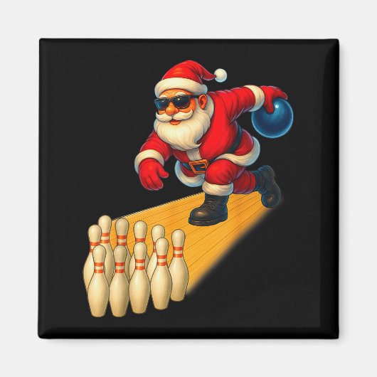 Cute Santa Playing Bowling Ball And Pins Bowler Ch マグネット (正面)