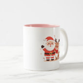 Cute Santa & Reindeer Christmas Mug ツートーンマグカップ (正面右)