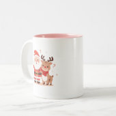 Cute Santa & Reindeer Christmas Mug ツートーンマグカップ (正面左)