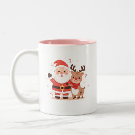 Cute Santa & Reindeer Christmas Mug ツートーンマグカップ