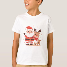 Cute Santa & Reindeer Christmas T-Shirt Tシャツ