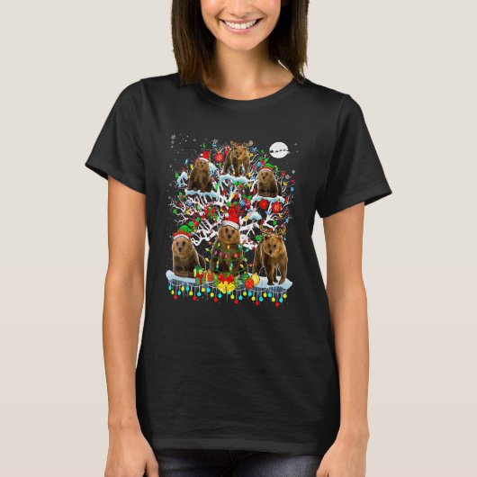 Cute Santa Reindeer Elf Bears On Christmas Tree Or Tシャツ (正面)