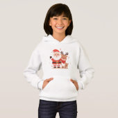 Cute Santa & Reindeer Kids Christmas Hoodie (正面フル)