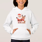 Cute Santa & Reindeer Kids Christmas Hoodie (正面)