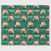 Cute Santa Reindeer Merry Christmas Name Green ラッピングペーパー (フラット)