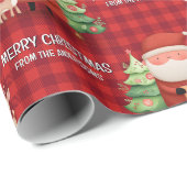 Cute Santa Reindeer Merry Christmas Name Red ラッピングペーパー (ロールコーナー)